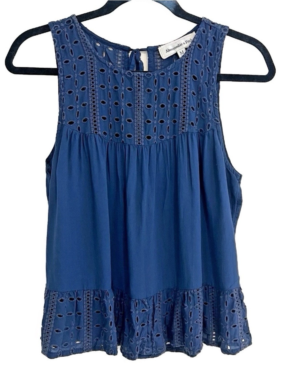Abercrombie & Fitch Eyelet Peplum Tank Top Navy Blue Med Preppy Beach Coquette